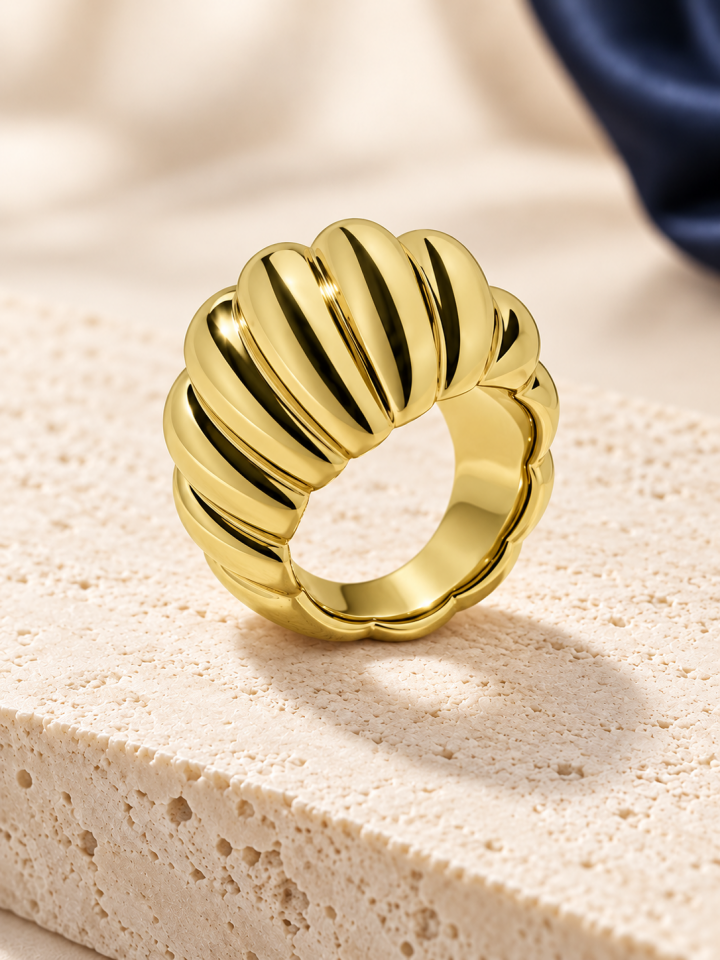 NUA Torsade Burgulu Bombeli Yüzük Sarı - 11