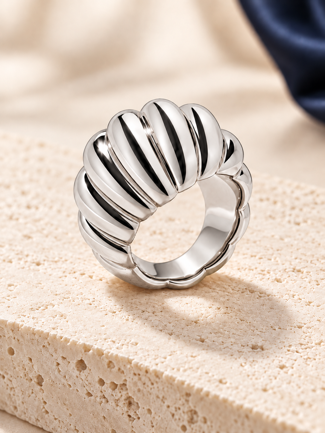 NUA Torsade Burgulu Bombeli Yüzük Beyaz - 12