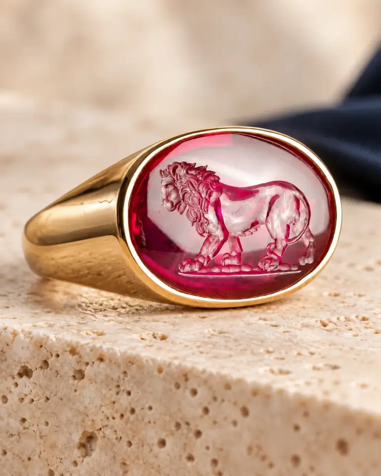 NUA Léon Intaglio Pembe Aslan Mühür Yüzük