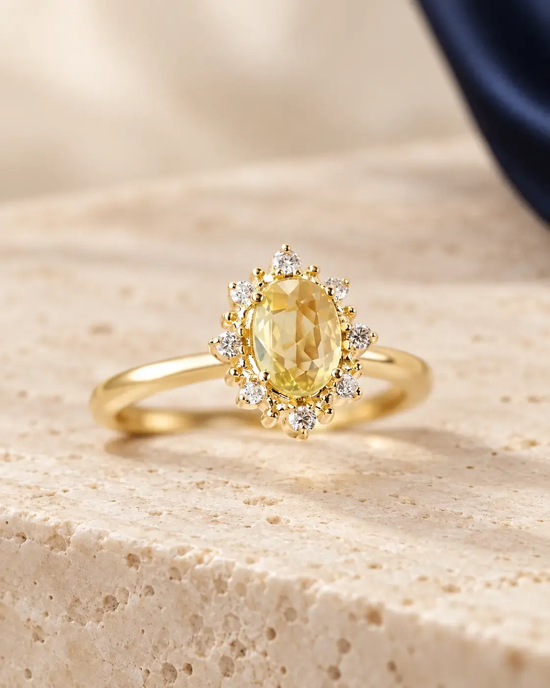 NUA Citron Sarı Oval Çiçek Yüzük