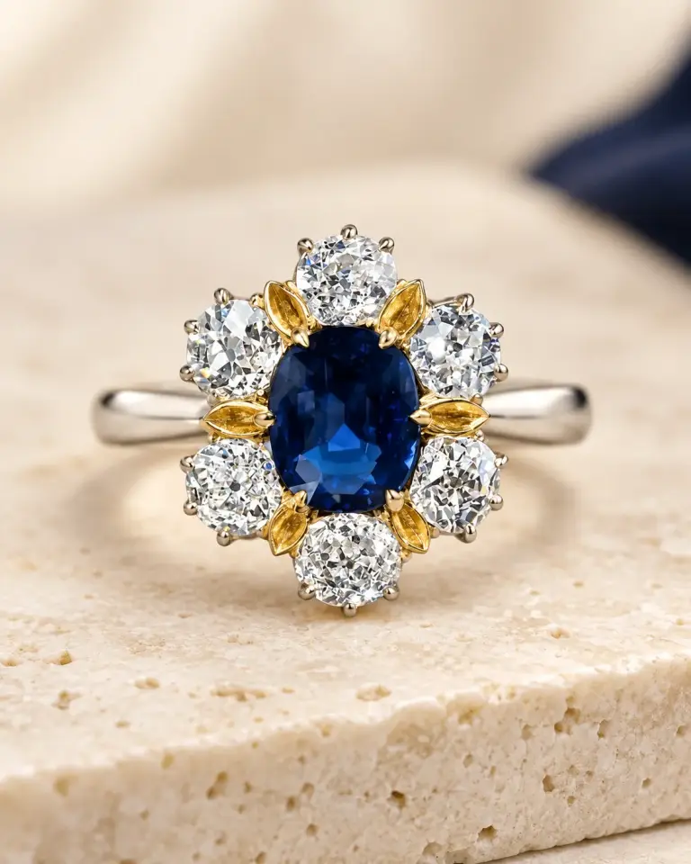 NUA Bleu Royal Mavi Taşlı Çiçek Yüzük