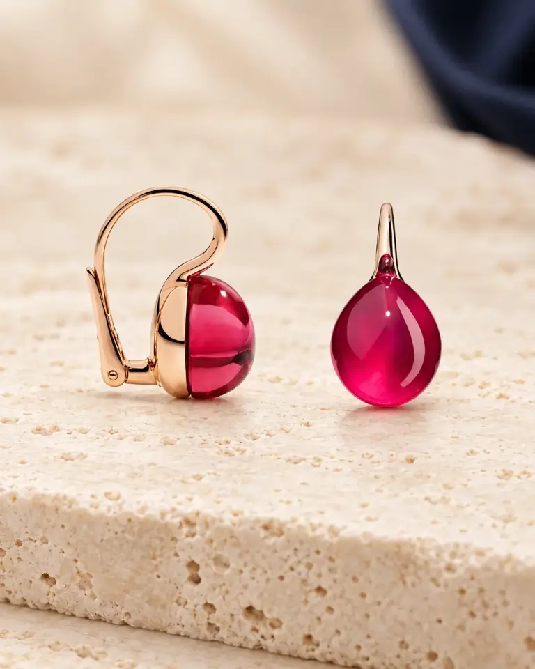 NUA Cabochon Rouge Kırmızı Damla Küpe