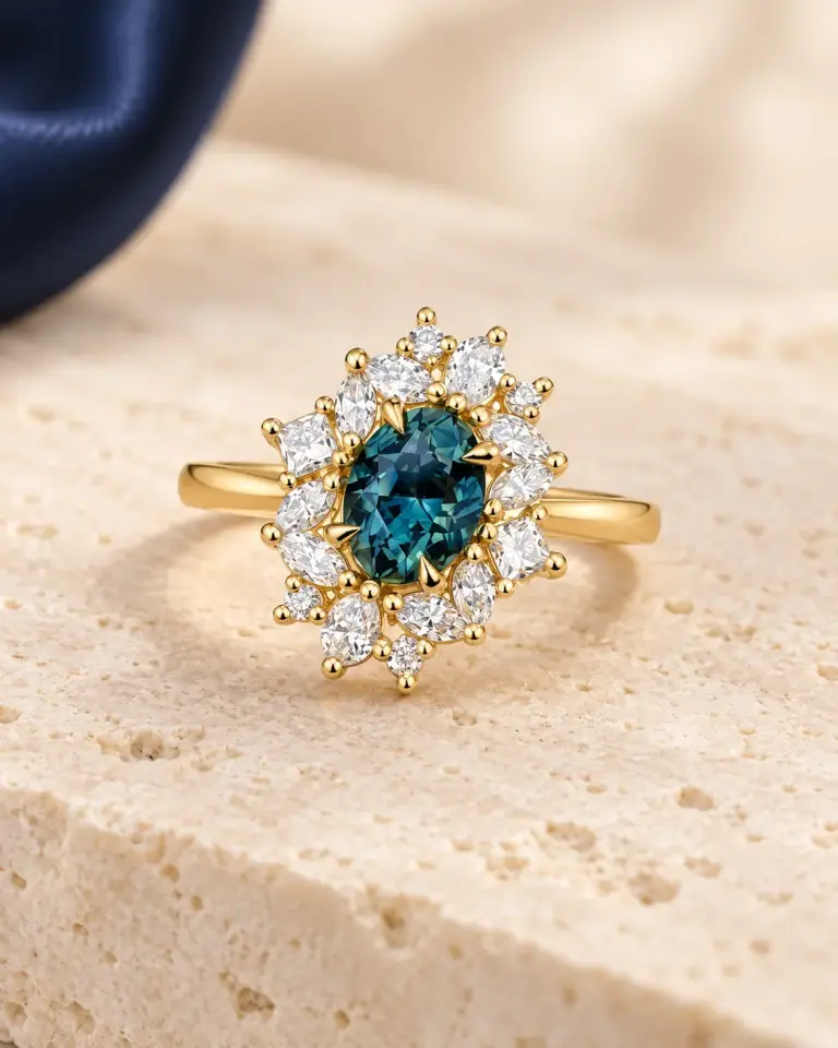 NUA Couronne Teal Mavi Yeşil Halo Yüzük